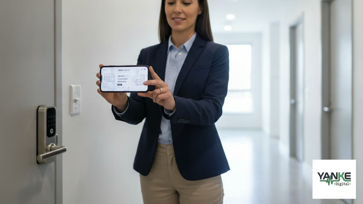smart locks reduce tenant turnover costs: Property manager using smart lock access control system on mobile app to manage tenant turnover and reduce costs with keyless entry technology