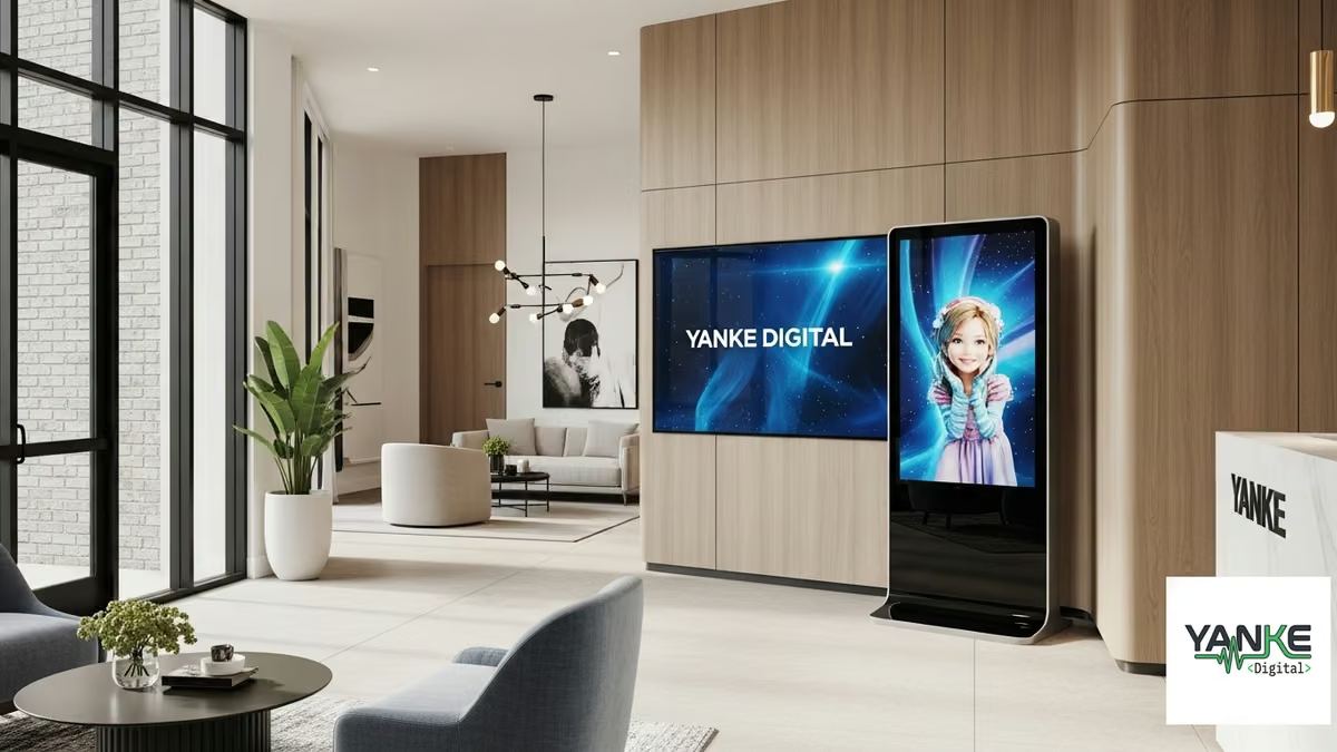 tenant communication systems building announcements multi-family: Modern tenant communication system interface displaying building announcements and multi-family resident notifications on digital display screens in apartment building lobby